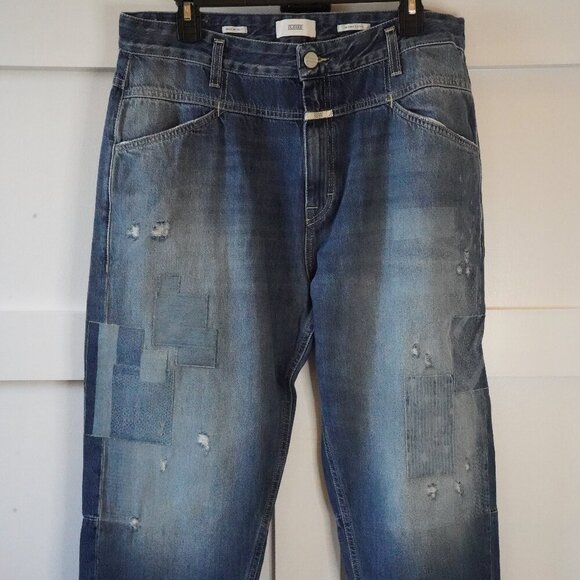 Closed, X-lent Patchwork Boyfriend Distressed High Rise‎ Jeans, Blue - Picture 3 of 6